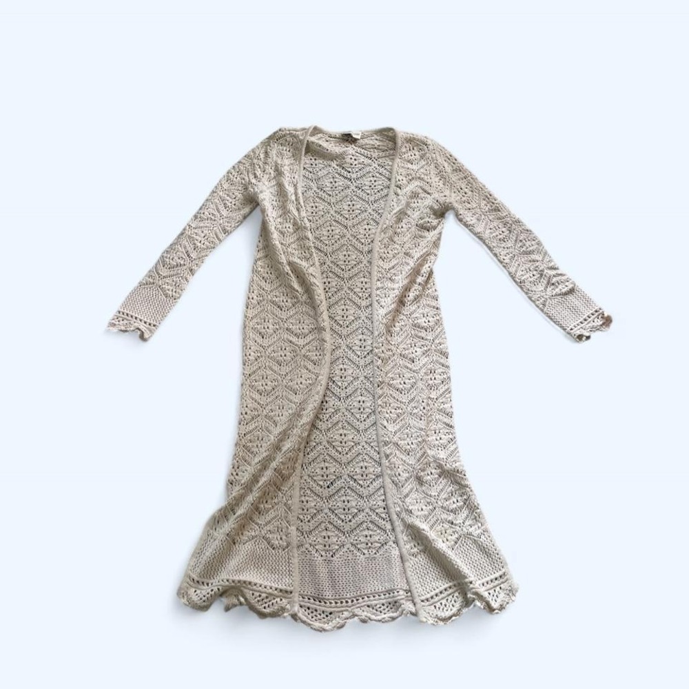 Cream crochet long cardigan size S by Freshman 1996